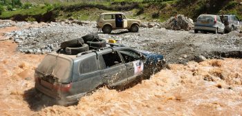 Banger Rally Adventure River crossing in Tajikistan with VW Passat