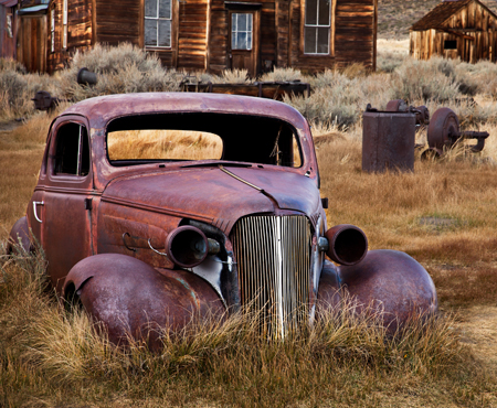 Old Frontier car wreck abandoned ghost town Bodie California